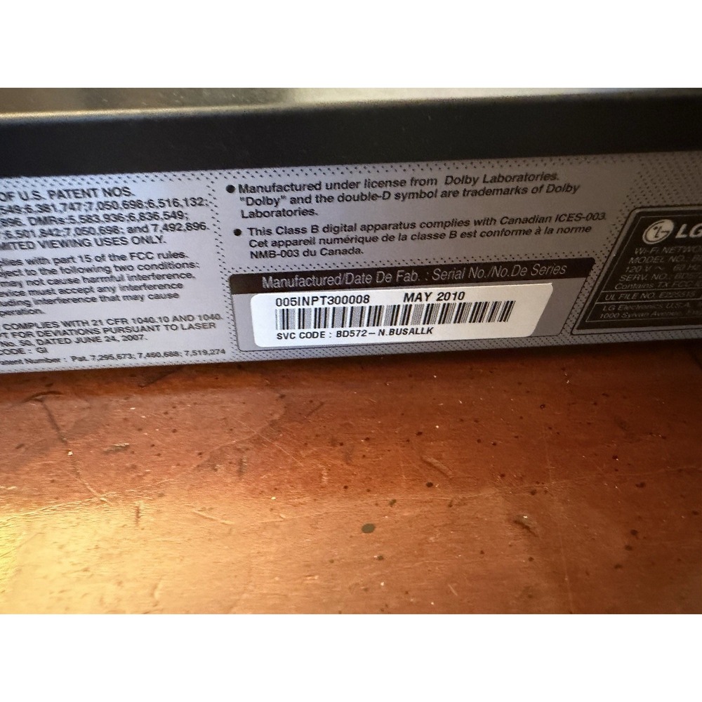 LG BD572 Network Blu-Ray DVD Player WiFi Full HD 1080p — Tested Working - Picture 3 of 4